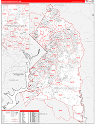 Prince George'sCounty, MD Wall Map Zip Code Red Line Style 2026